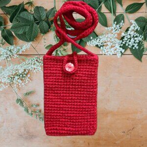 Handmade Hand Crochet Cell Phone Case Holder Crossbody Bag, New